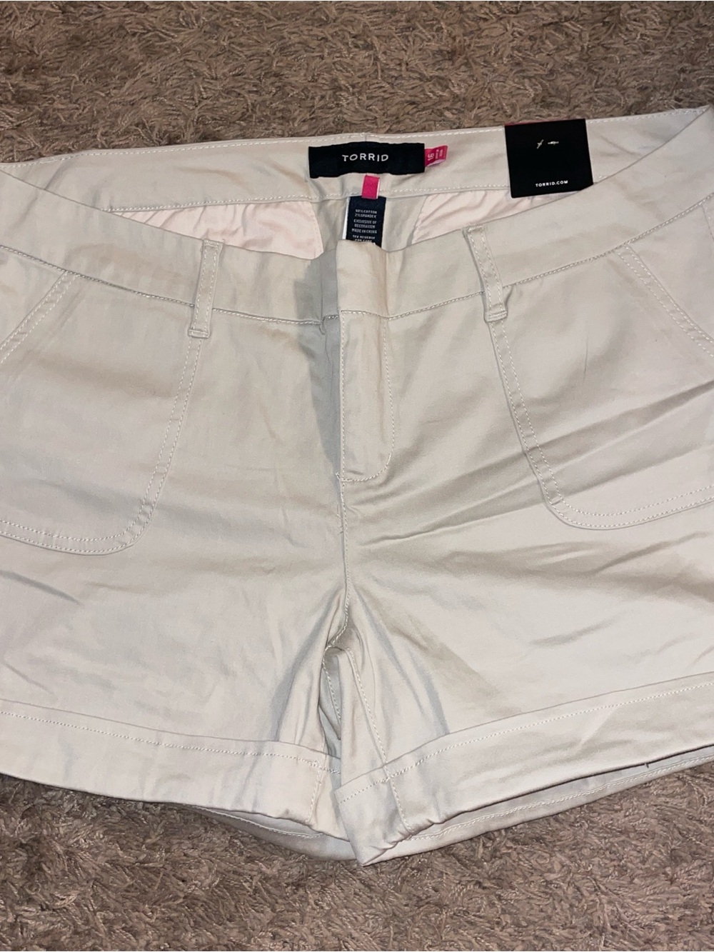 torrid Cream Mid-Rise Cotton Blend Cargo Shorts sateen stretch waist denim